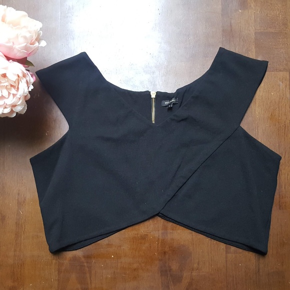 River Island Tops - River Island, V Front Crop Top, Black, UK18, 14